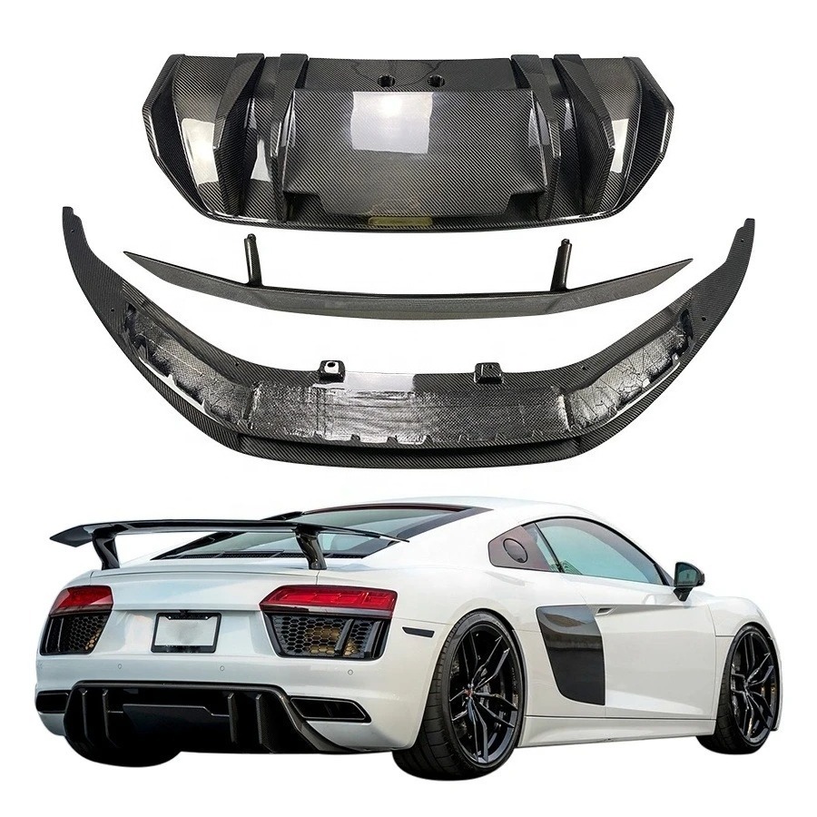 V- Style Dry Carbon Fiber Rear Diffuser Spoiler Front Lip for  R8 V8 V10 2016 2017 2018 2019 Body Kits